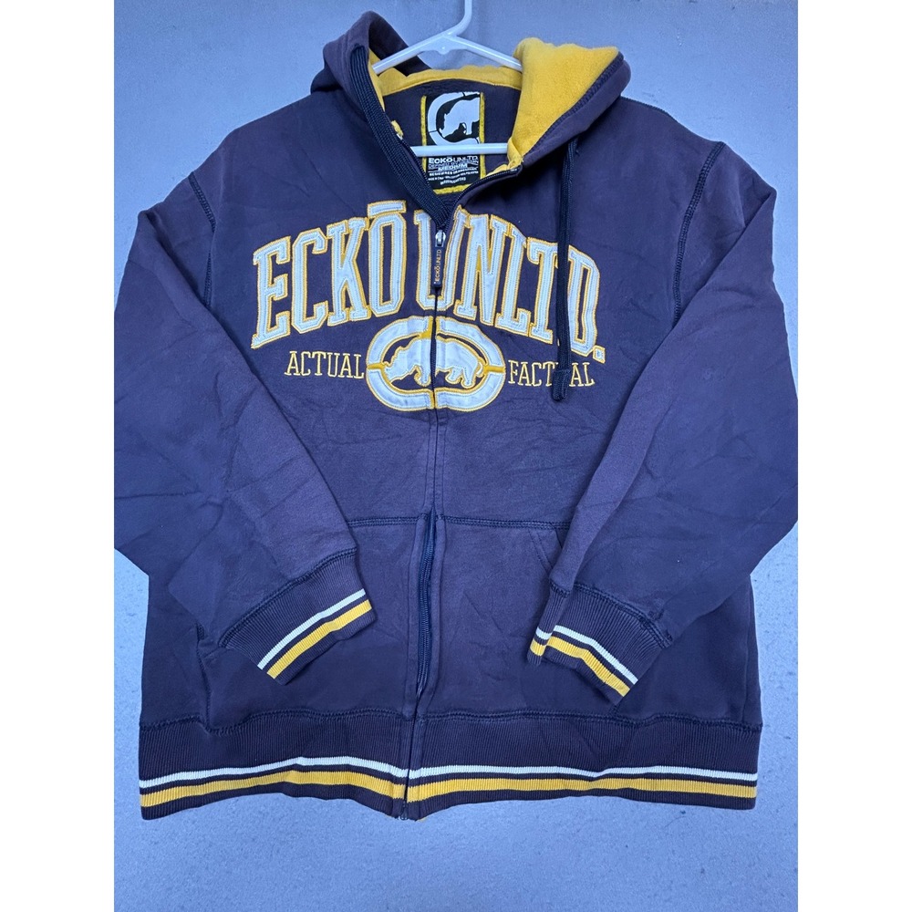 Ecko Unltd Zip Hoodie Cotton Polyester Navy Yellow Medium Mens
